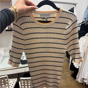 White + Warren Cream and Navy Striped Top